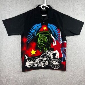 Vtg Y2K Dragonfly Clothing Men's Shirt Sz XL Skull Wings Biker Graphic Print AOP